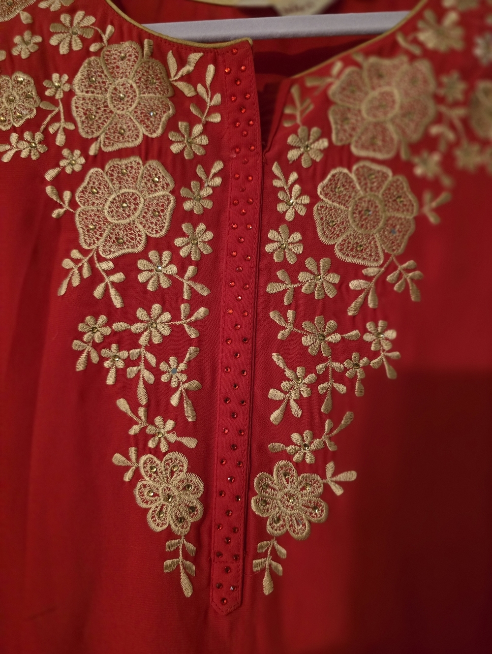 Asha Embroidered Red Women's Tunic Top - Picture 4 of 5
